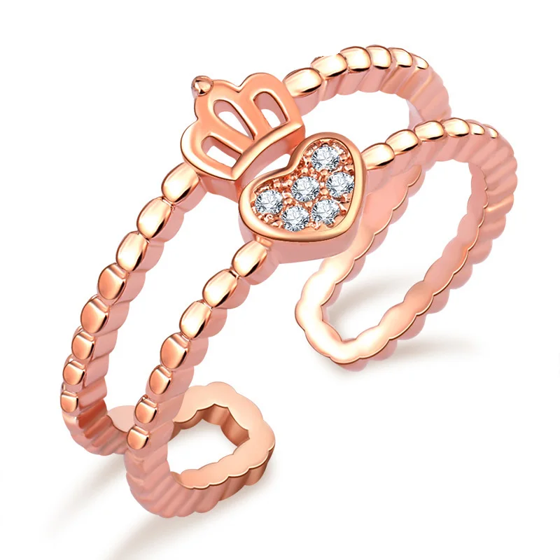 Женское Двухслойное кольцо в форме сердца серебряное розовое золото с