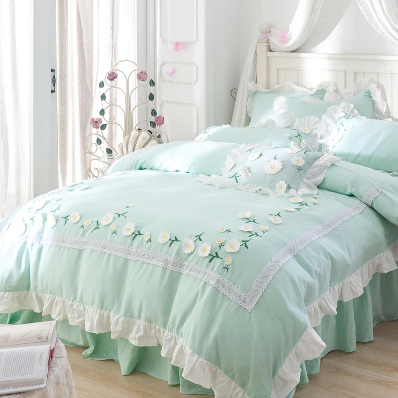 Green color 100%Cotton Korean Princess style Flower Bedding Set Queen King size Girls Bed Sheet set Duvet Cover Pillowcases #341
Green color 100%Cotton Korean Princess style Flower Bedding Set Queen King size Girls Bed Sheet set Duvet Cover Pillowcases #341