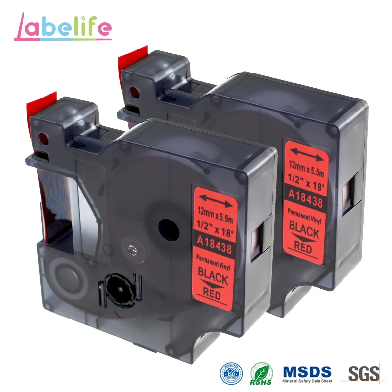 Labelife 2 упаковки 18438 черный на красном 12 мм для DYMO RhinoPRO IND виниловые промышленные