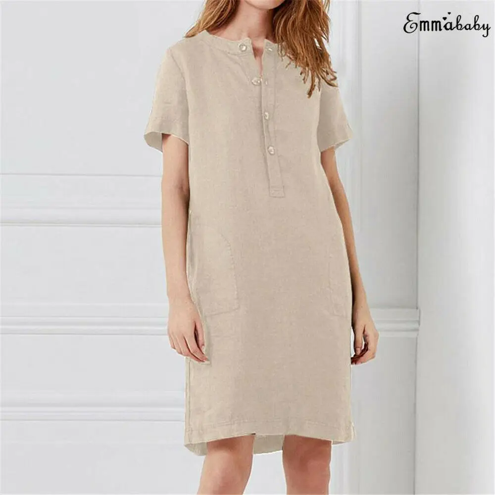 Women Short Sleeve Cotton Linen Casual Dress Sundress Female 2019 Loose Boho Dress Elegant Plus Size
Women Short Sleeve Cotton Linen Casual Dress Sundress Female 2019 Loose Boho Dress Elegant Plus Size