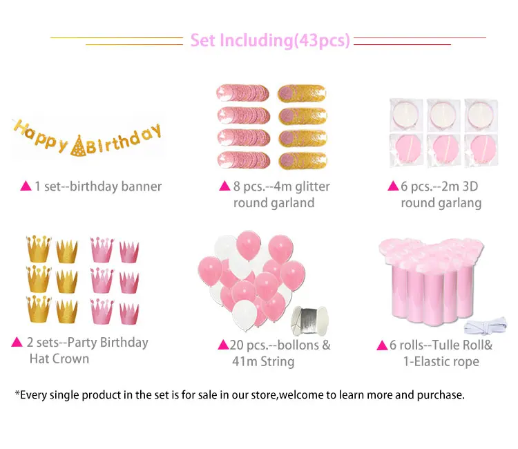 Pink Gold Garland Birthday Crown Party Balloons with Happy Birthday Banner flags for Childen Happy Birthday Decoration Set
Pink Gold Garland Birthday Crown Party Balloons with Happy Birthday Banner flags for Childen Happy Birthday Decoration Set