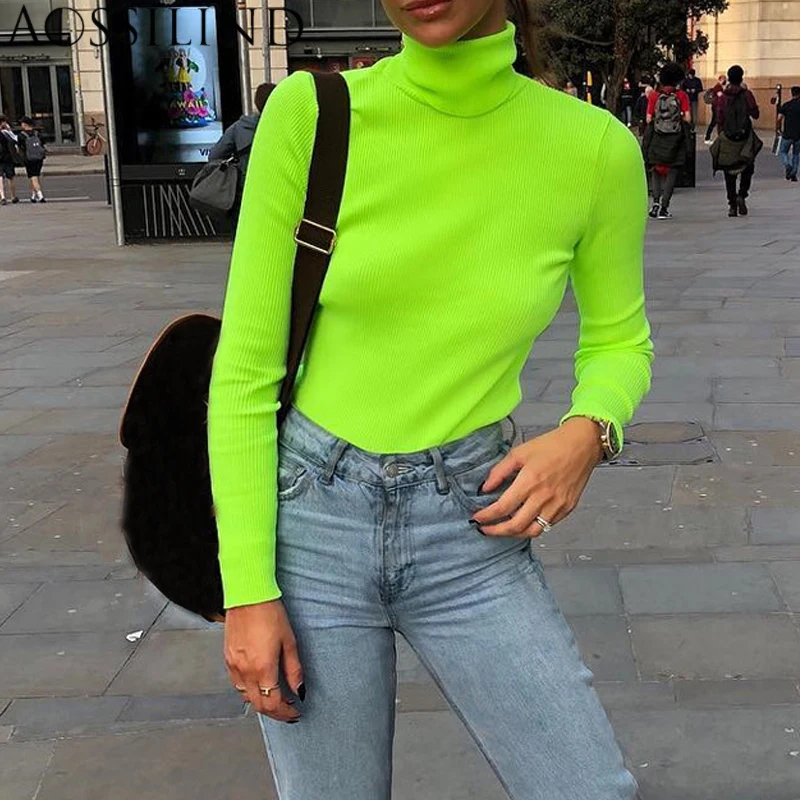 AOSSILIND Turtleneck Long Sleeve Autumn T shirt Women Fluorescent Green Pullovers Winter Slim Streetwear Casual Tshirt Tops
AOSSILIND Turtleneck Long Sleeve Autumn T shirt Women Fluorescent Green Pullovers Winter Slim Streetwear Casual Tshirt Tops