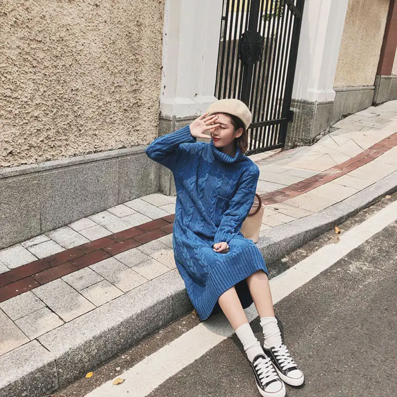Ladies Loose Blue Turtleneck Thick Knitted Dress 2018 Autumn Winter Women Fashion Office Vintage Pockets Sweater Dress LQ432
Ladies Loose Blue Turtleneck Thick Knitted Dress 2018 Autumn Winter Women Fashion Office Vintage Pockets Sweater Dress LQ432