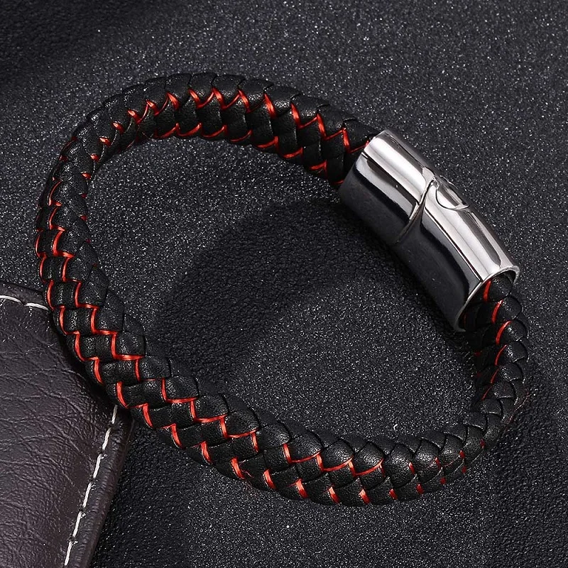 Fashion Men Jewelry Black Red Leather Bracelet Stainless Steel Magnetic Clasps Male Wrist Band Bangles Gifts S0013
Fashion Men Jewelry Black Red Leather Bracelet Stainless Steel Magnetic Clasps Male Wrist Band Bangles Gifts S0013