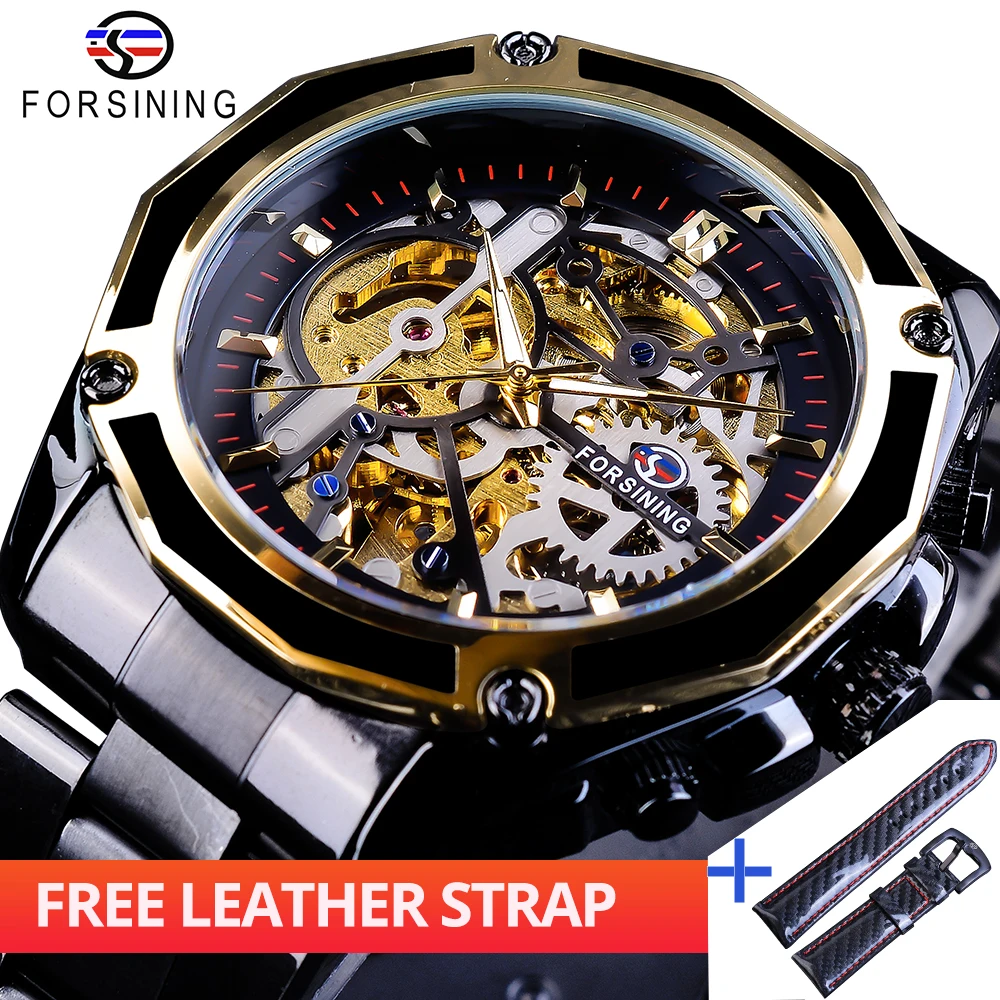 Forsining Watch + Band Set Combination Steampunk Men Skeleton Watches Black Automatic Male Luxury Luminous Hands Horloges Mannen
Forsining Watch + Band Set Combination Steampunk Men Skeleton Watches Black Automatic Male Luxury Luminous Hands Horloges Mannen