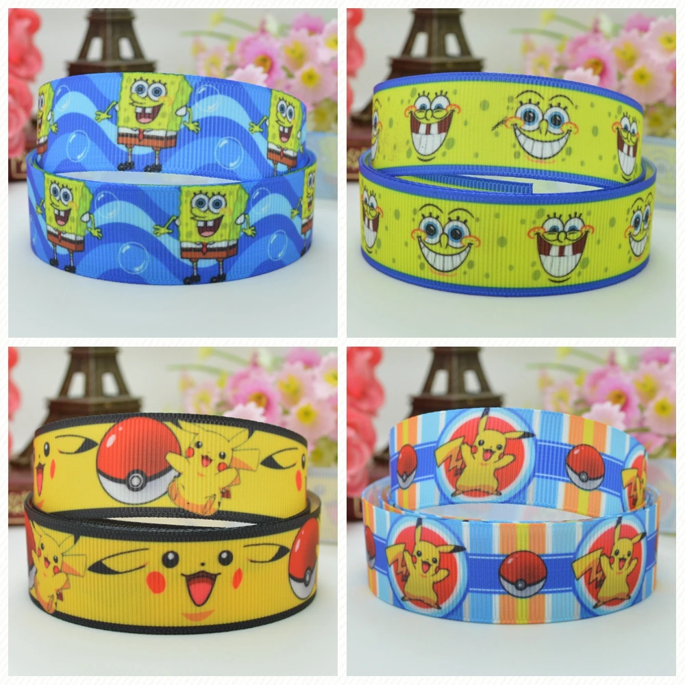 DUWES 7/8 "22 мм 2 5 10 20 50 ярдов Губка Боб Пикачу мультфильм Печать grosgrain лента hai rbow DIY
