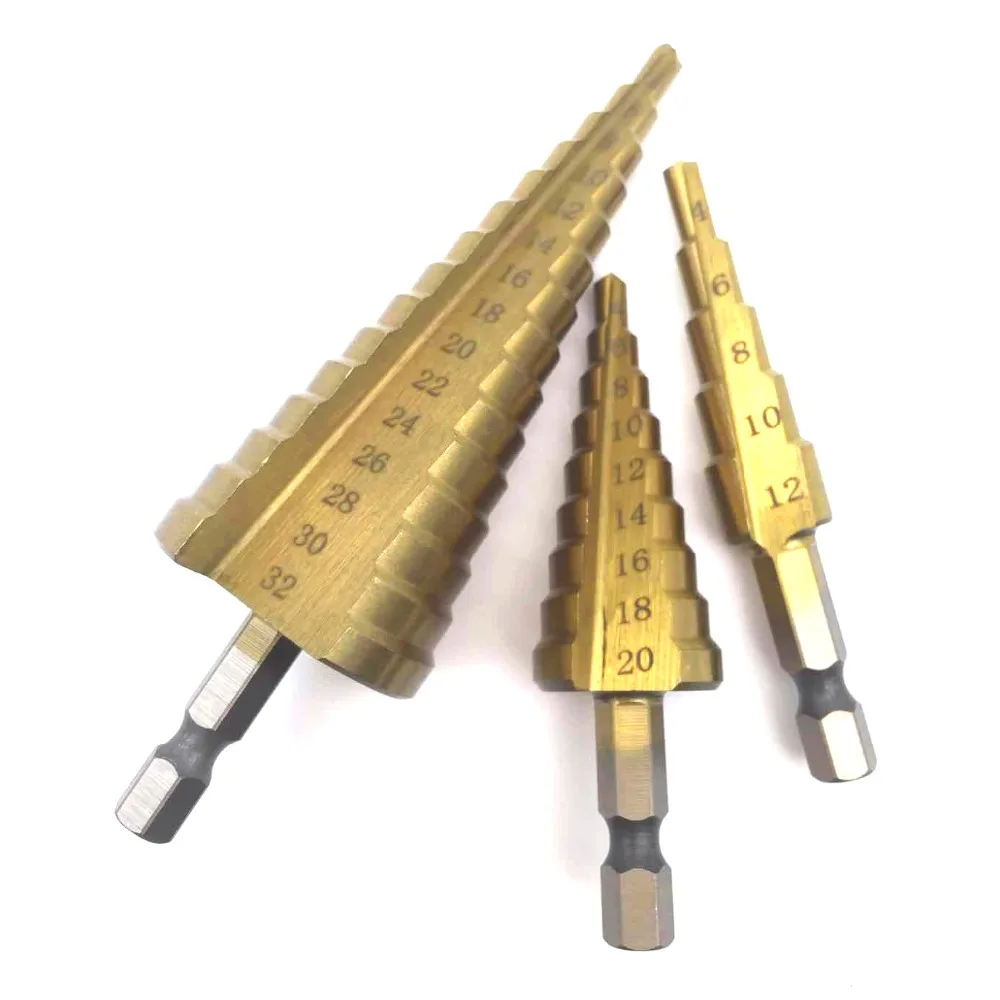 1Pc Hex Titanium Step Cone Drill Bit 4-12/20/32mm HSS Steel Step Cone Drill for Woodworking Cutting Tools Wood Drill Bit Set
1Pc Hex Titanium Step Cone Drill Bit 4-12/20/32mm HSS Steel Step Cone Drill for Woodworking Cutting Tools Wood Drill Bit Set