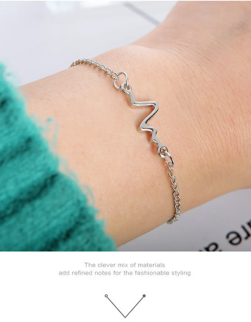 Fashion Simple Wave Personality Design ECG Figure Lightning Bracelet Couple Heartbeat Frequency Bracelet Seaside Holiday Gift
Fashion Simple Wave Personality Design ECG Figure Lightning Bracelet Couple Heartbeat Frequency Bracelet Seaside Holiday Gift