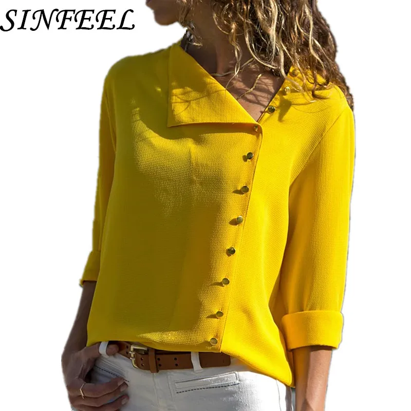 Фото SINFEEL 2018 женская рубашка Blusas Femininas Топы на пуговицах с длинным рукавом Элегантная