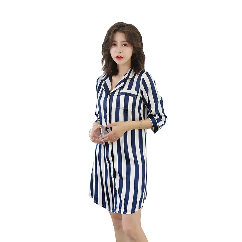 BZEL New Ladies Nightgown Striped Turn-down Collar Pyjama Summer Feminina Homewear Cosy Satin Casual Sleepwear Stylish Underwear
BZEL New Ladies Nightgown Striped Turn-down Collar Pyjama Summer Feminina Homewear Cosy Satin Casual Sleepwear Stylish Underwear