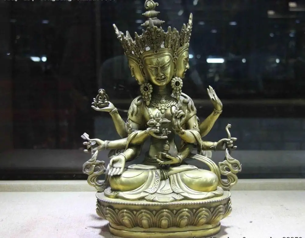 Tibetan Brass Copper Namgyalma Ushnishavijaya Buddha 3 Head 8 Arms Buddha Statue
Tibetan Brass Copper Namgyalma Ushnishavijaya Buddha 3 Head 8 Arms Buddha Statue