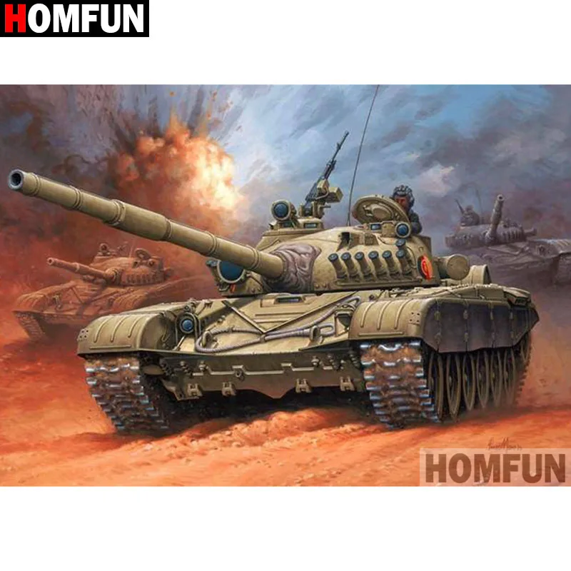 Алмазная живопись HOMFUN A17280 полноразмерная/круглая вышивка танковый пейзаж 5D