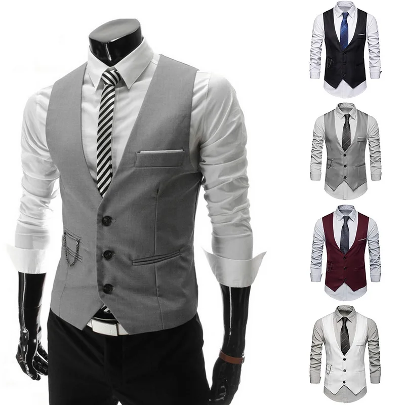 Мужской деловой жилет HEFLASHOR приталенный без рукавов для свадьбы 2019|Мужские