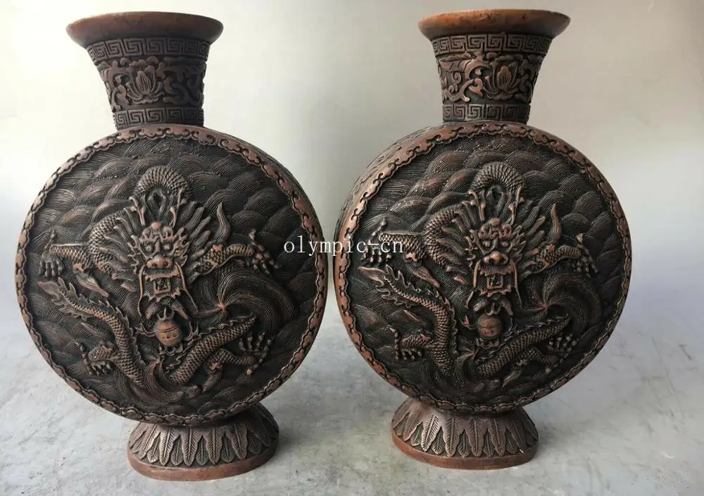 Pair 10'' red copper carved home fengshui decor auspicious beast sea dragon vase
Pair 10'' red copper carved home fengshui decor auspicious beast sea dragon vase