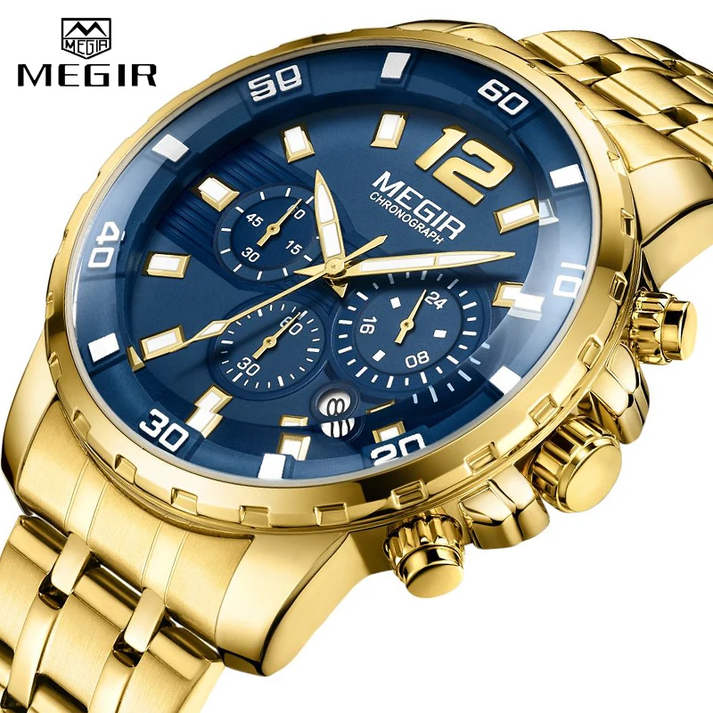 2023 New Men Watch MEGIR Luxury Gold Business Chronograph Sport Mens Watches Full Steel Military Quartz Wristwatches Clock Men
2023 New Men Watch MEGIR Luxury Gold Business Chronograph Sport Mens Watches Full Steel Military Quartz Wristwatches Clock Men