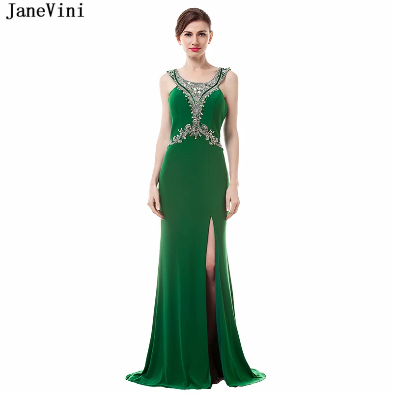 JaneVini 2018 Vintage Green Long Bridesmaid Dresses Scoop Neck Beading High Split Backless Sweep Train Africa Mermaid Prom Gowns
JaneVini 2018 Vintage Green Long Bridesmaid Dresses Scoop Neck Beading High Split Backless Sweep Train Africa Mermaid Prom Gowns