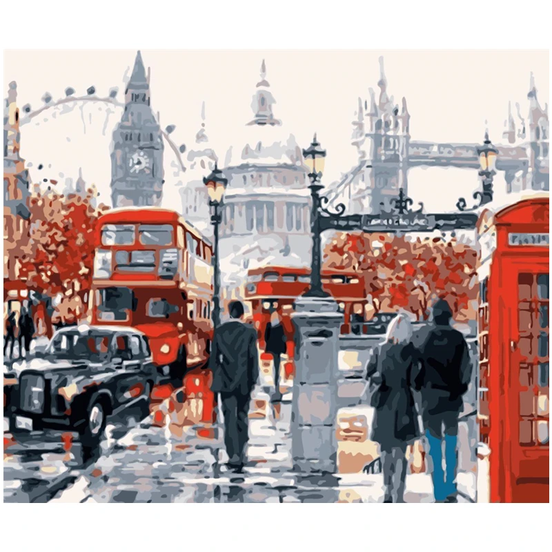Busy London StreetDIY Coloring Paint By number Tools picture Beautiful Painting Numbers Surprise Gift art supplies dropship | Дом и сад