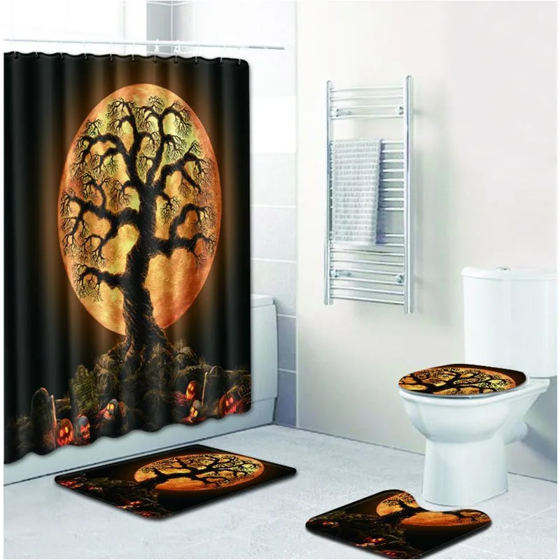 Free Shipping 4pcs Halloween Smile Cat Banyo Bathroom Carpet Toilet Bath Mats Set Non Slip Pad Tapis Salle De Bain Alfombra Bano | Дом и сад