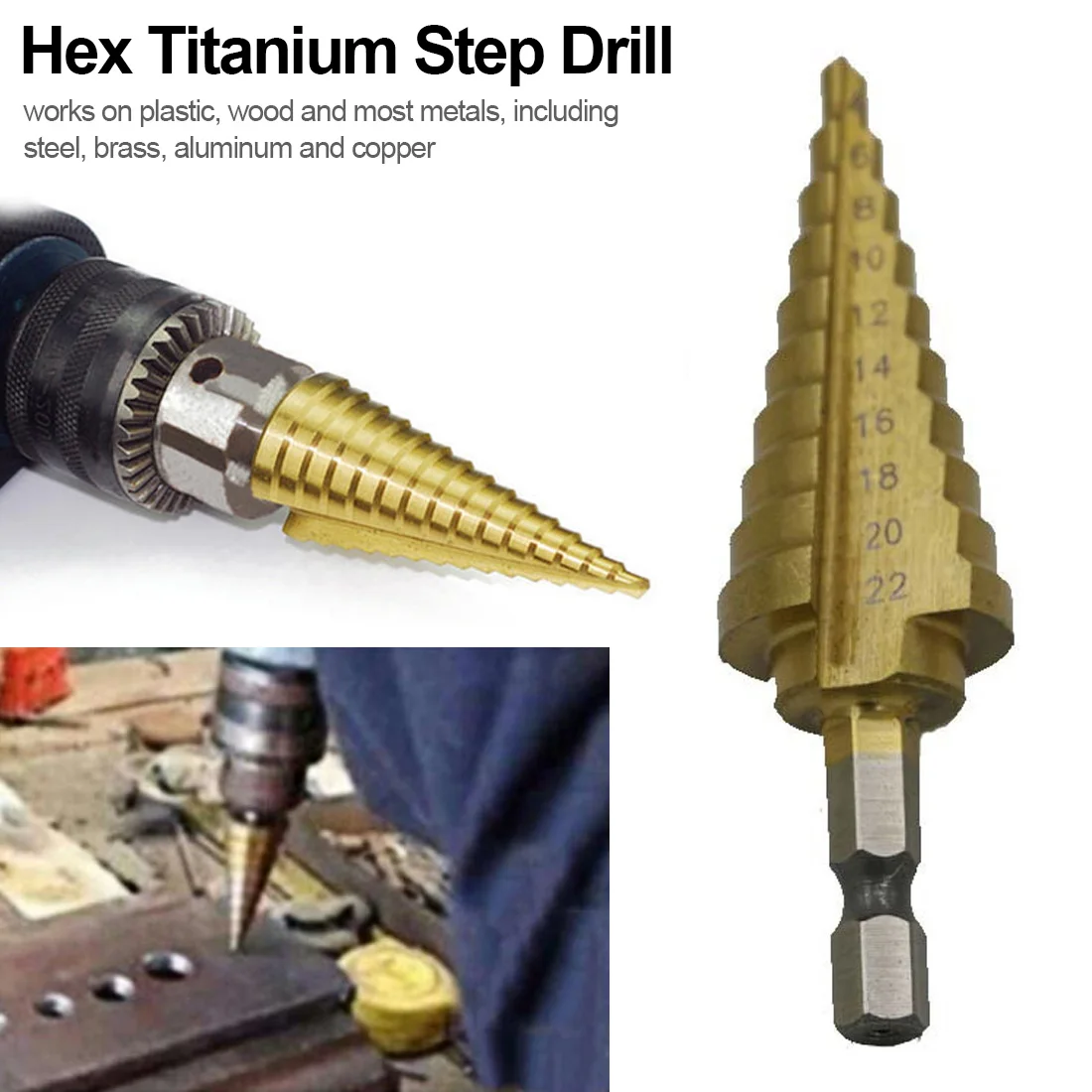 Twist Drill 10 Order Hole Cutter For Sheet Metalworking 4-22MM 1/4 Hex Titanium Step Cone Drill Bit Stepped
Twist Drill 10 Order Hole Cutter For Sheet Metalworking 4-22MM 1/4 Hex Titanium Step Cone Drill Bit Stepped