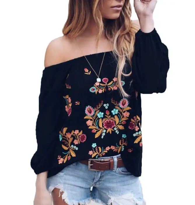 Sexy Chiffon Off Shoulder Women Floral Embroidery Shirts Tops 2022 Fashion boho Black Femme blusas
Sexy Chiffon Off Shoulder Women Floral Embroidery Shirts Tops 2022 Fashion boho Black Femme blusas