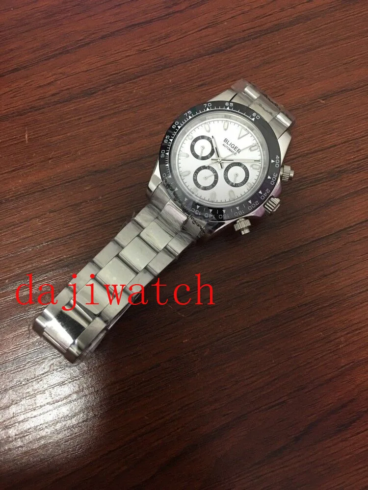 Мужские часы corgeut39mm Bliger с белым циферблатом светящимся стальным браслетом