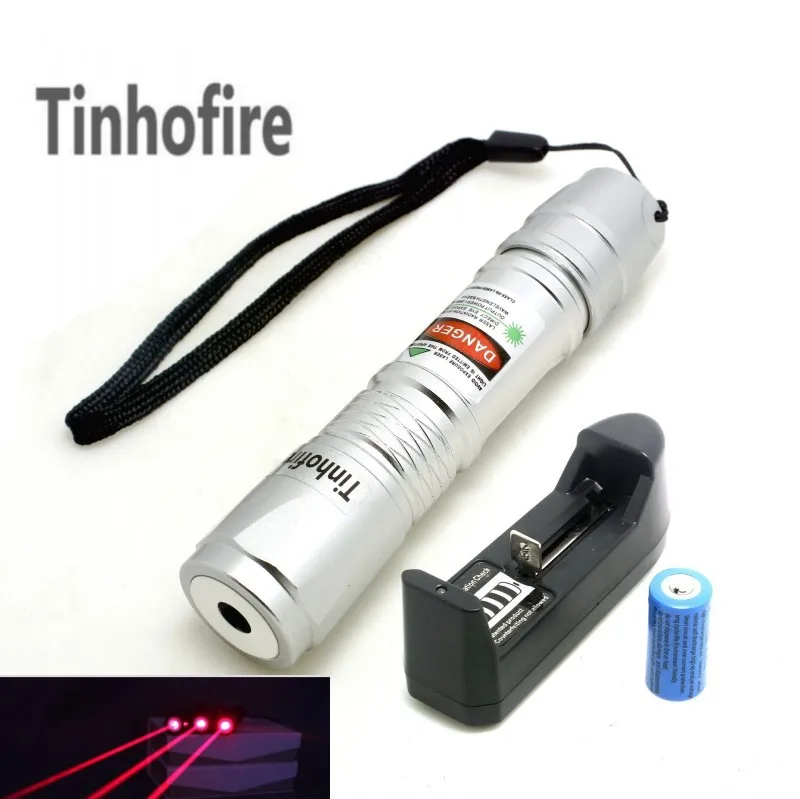 Tinhofire лазерный красный указатель 619 Серебряный 5 мВт ручка фонарик с 16340 батареей и