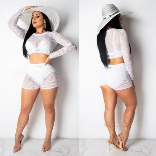 Women Sexy See-Through Hollow Mesh Sets Long Sleeve Tee Tops T-Shirt+ Shorts Transparent Outffits Woman Clothes 2019 NEW
Women Sexy See-Through Hollow Mesh Sets Long Sleeve Tee Tops T-Shirt+ Shorts Transparent Outffits Woman Clothes 2019 NEW