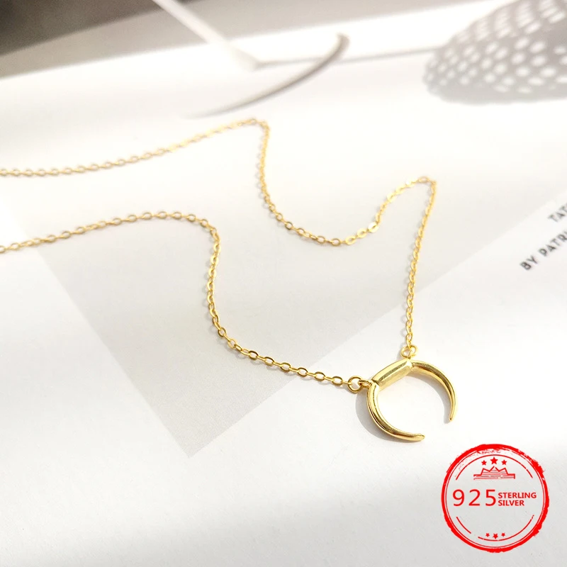 925 Sterling Silver Fashion Curved Crescent Moon Pendant Necklace Gold Color Necklaces for Women Delicate kolye Jewelry Birthday
925 Sterling Silver Fashion Curved Crescent Moon Pendant Necklace Gold Color Necklaces for Women Delicate kolye Jewelry Birthday