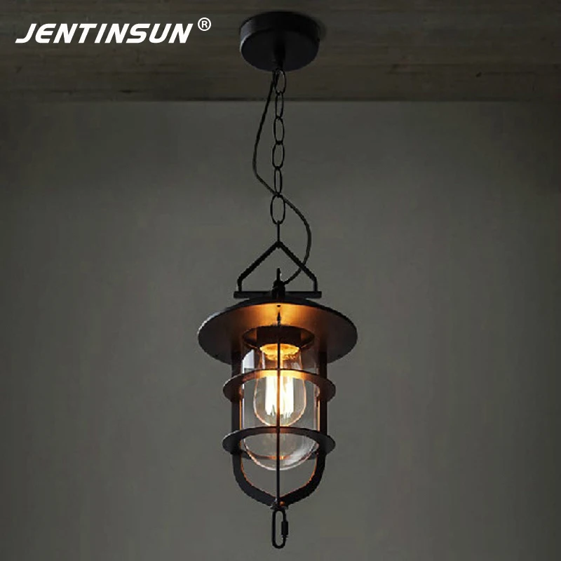 Nordic American Village Style Retro Iron Black Pendant Light Vintage LED Glass Home Fixture Hanging Lamp for Cafe Study Dock | Лампы и