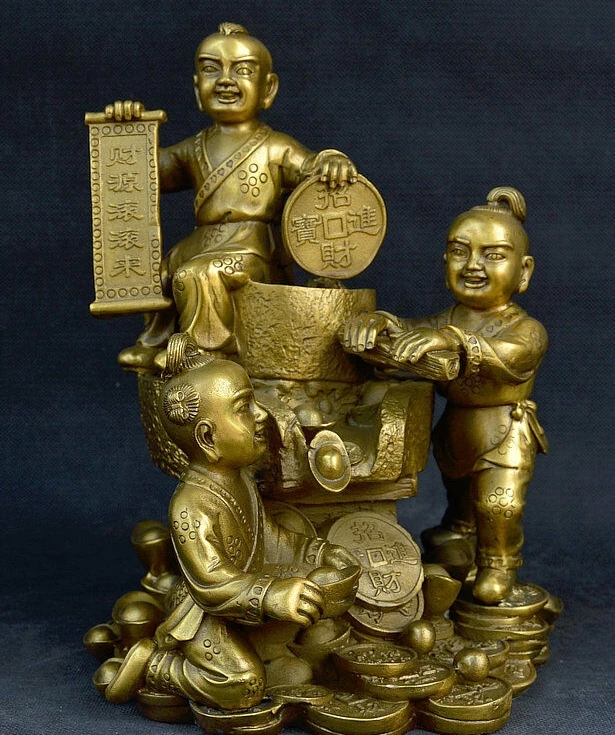 Chinese Pure Brass Copper Rub Wear Grind Mull Tongzi Boy Wealth Statue Sculpture
Chinese Pure Brass Copper Rub Wear Grind Mull Tongzi Boy Wealth Statue Sculpture