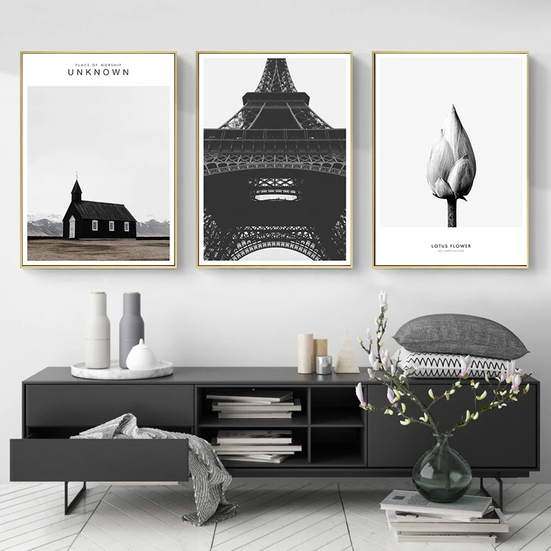 Современный простой черный и белый городской пейзаж художественные плакаты
