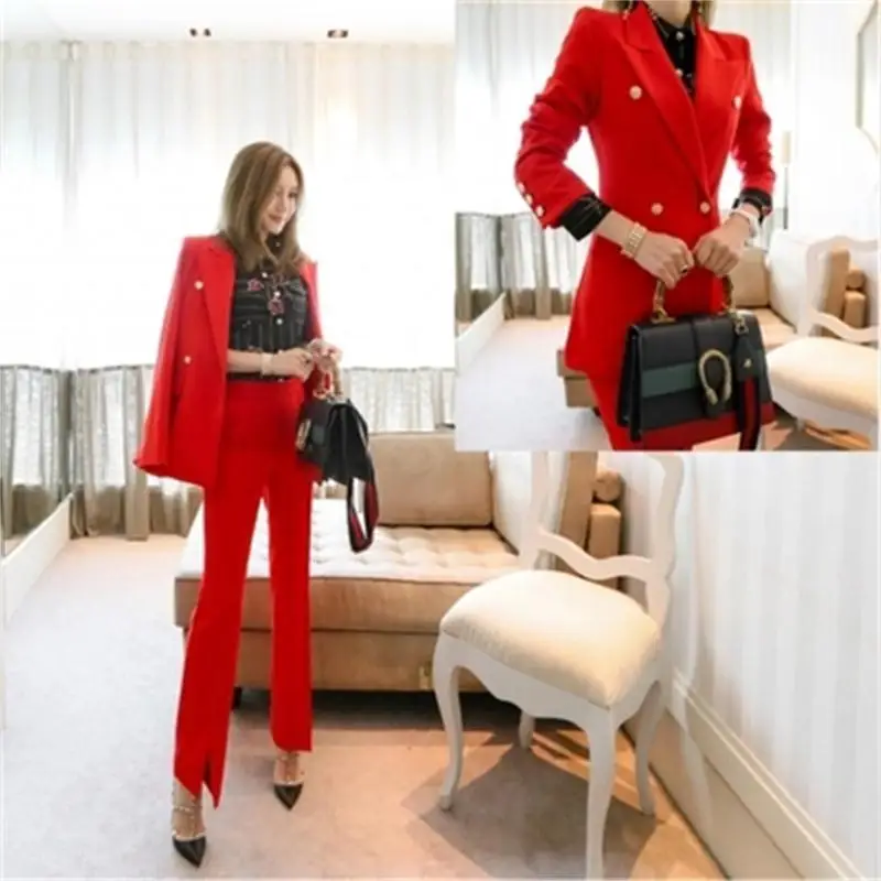 NEW Female Pant suit Women 2 Two Piece Sets Red Solid Blazer + High Waist Pant Office Lady Jacket Pant Suits Outfits Femme
NEW Female Pant suit Women 2 Two Piece Sets Red Solid Blazer + High Waist Pant Office Lady Jacket Pant Suits Outfits Femme