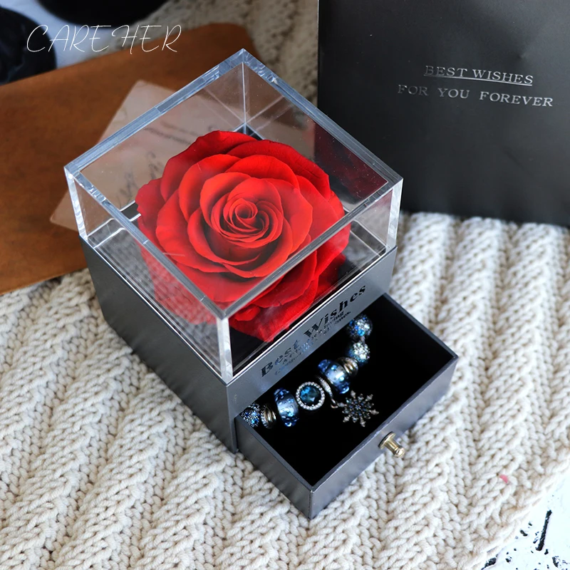 New Fashion Beauty And Beast Roses Rose Jewelry Box Eternal Flowers Wedding Ring Necklace Box Valentine's Day Gift For Ladies
New Fashion Beauty And Beast Roses Rose Jewelry Box Eternal Flowers Wedding Ring Necklace Box Valentine's Day Gift For Ladies