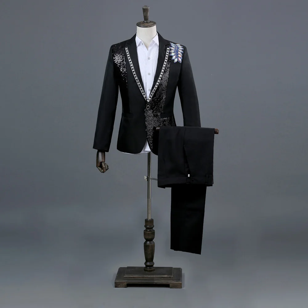 Two Pieces Set Wedding Groom Men's Suit Black White Sequins Crystals Tuxedo Pants Outfit Prom Evening Performance Singer Suits
Two Pieces Set Wedding Groom Men's Suit Black White Sequins Crystals Tuxedo Pants Outfit Prom Evening Performance Singer Suits