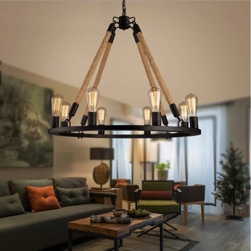 American Rustic Style Handmade Pendant Lamp With E27 Lamp Holders Hanging Rope Pestaurant Room Lamp Vintage Rope Lamps 8 light
American Rustic Style Handmade Pendant Lamp With E27 Lamp Holders Hanging Rope Pestaurant Room Lamp Vintage Rope Lamps 8 light