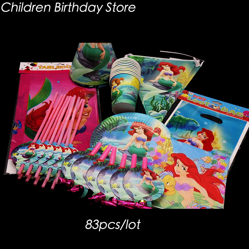 83pcs/lot The Little Mermaid party sets Mermaid birthday party decorations The Little Mermaid theme disposable tableware sets
83pcs/lot The Little Mermaid party sets Mermaid birthday party decorations The Little Mermaid theme disposable tableware sets