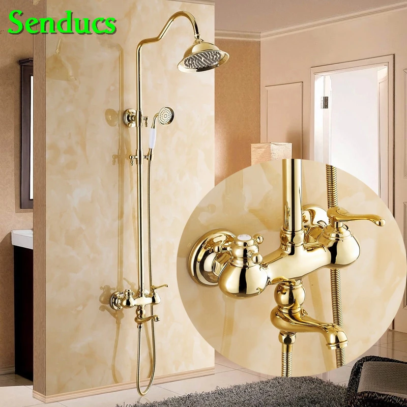Senducs Bathroom Gold Shower Set Luxury Solid Brass Bathroom Shower Faucet with High Quality Polished Gold Bath Shower Set
Senducs Bathroom Gold Shower Set Luxury Solid Brass Bathroom Shower Faucet with High Quality Polished Gold Bath Shower Set