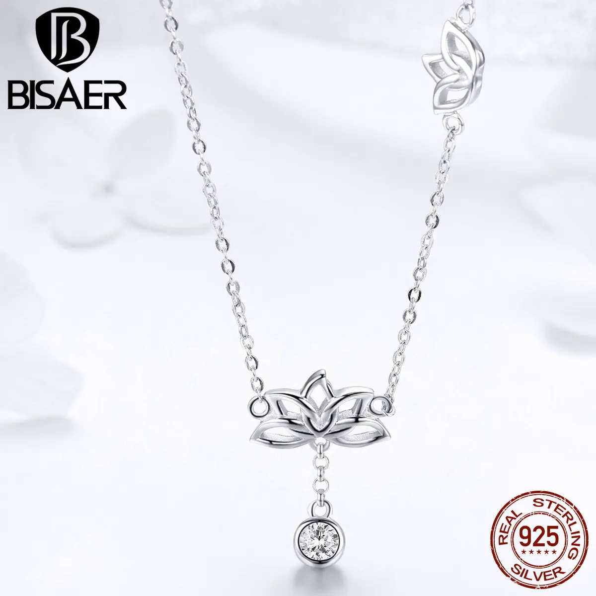 BISAER Hot Sale 925 Sterling Silver Lotus Flower Women Pendant Necklaces Dazzling CZ Necklace Wedding Engagement Jewelry EFN012
BISAER Hot Sale 925 Sterling Silver Lotus Flower Women Pendant Necklaces Dazzling CZ Necklace Wedding Engagement Jewelry EFN012