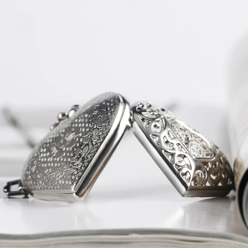 Модные серебряные милые элегантные кварцевые карманные часы в форме сердца с