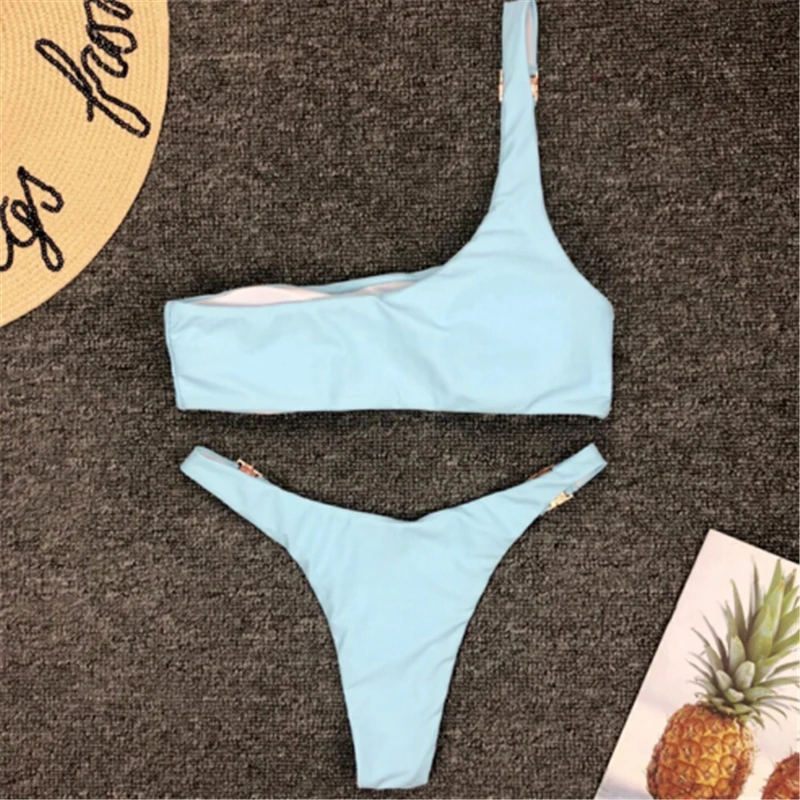 Women Bikini Sets One Shoulder Padded Bra Tops Thong Bottoms Swimwear Beachwear Swimsuit Set Two Piece Bathing Suit Beach Wear
Women Bikini Sets One Shoulder Padded Bra Tops Thong Bottoms Swimwear Beachwear Swimsuit Set Two Piece Bathing Suit Beach Wear