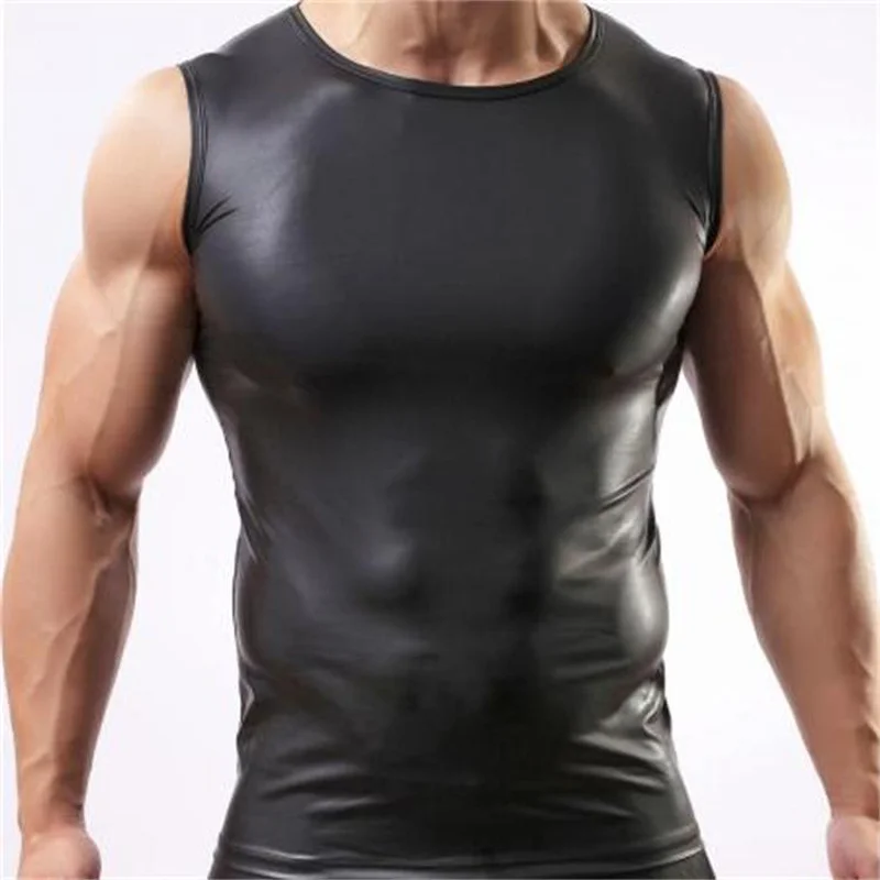 Sexy Men's Tank Tops Faux Leather Sleeveless PU Leather Undershirt Tops Vest Waistcoat Underwear Gay Male Black Undershirt
Sexy Men's Tank Tops Faux Leather Sleeveless PU Leather Undershirt Tops Vest Waistcoat Underwear Gay Male Black Undershirt