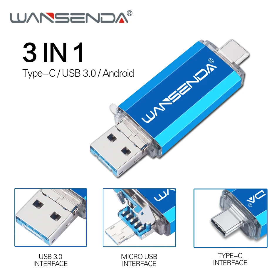 WANSENDA USB Flash Drive 3 IN 1 USB 3.0 & TYPE C & Micro OTG Pen Drive 32GB 64GB 128GB 256GB 512GB Pendrive Flash Memory Stick
WANSENDA USB Flash Drive 3 IN 1 USB 3.0 & TYPE C & Micro OTG Pen Drive 32GB 64GB 128GB 256GB 512GB Pendrive Flash Memory Stick