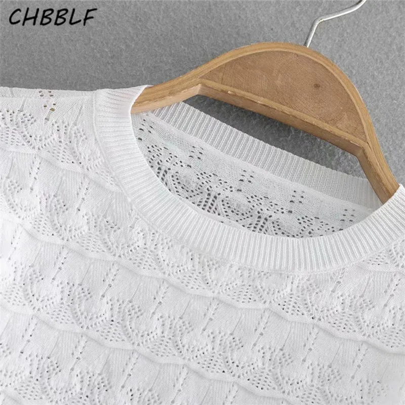 CHBBLF женский базовый черный белый вязаный свитер короткий стиль оборки