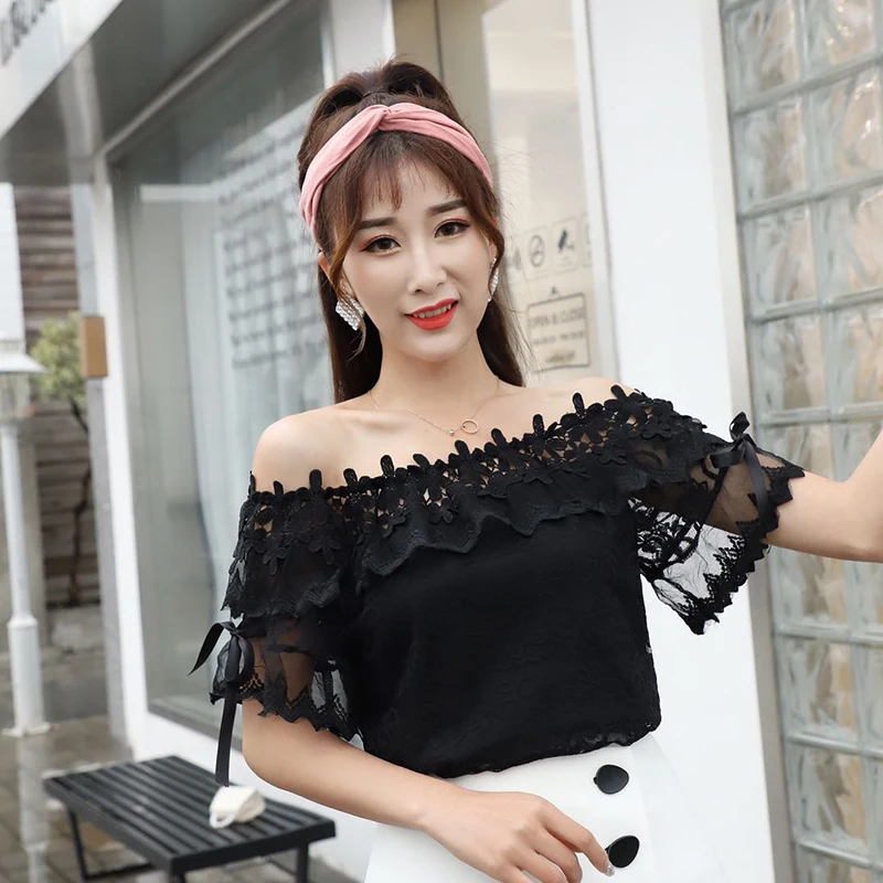 summer perspective Women's Clothing sweet style hollow out tops off shoulder Blouses lace mesh slash neck Shirts woman new
summer perspective Women's Clothing sweet style hollow out tops off shoulder Blouses lace mesh slash neck Shirts woman new