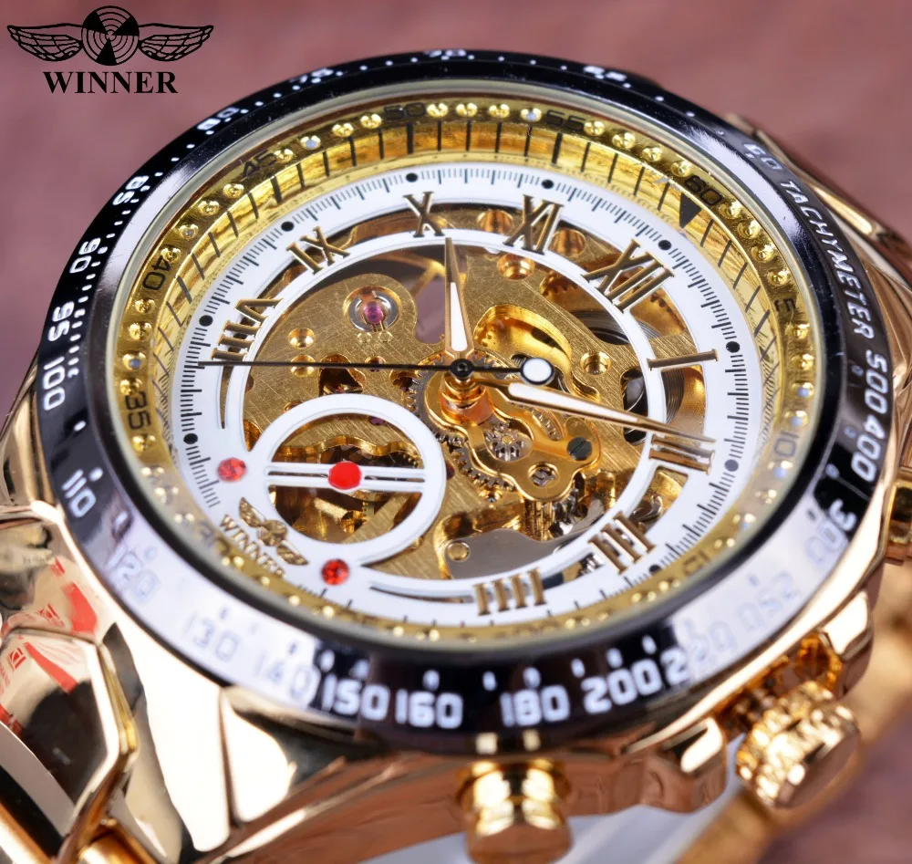Winner номер дизайнерские полностью белые золотые мужские часы с гранями роскошные