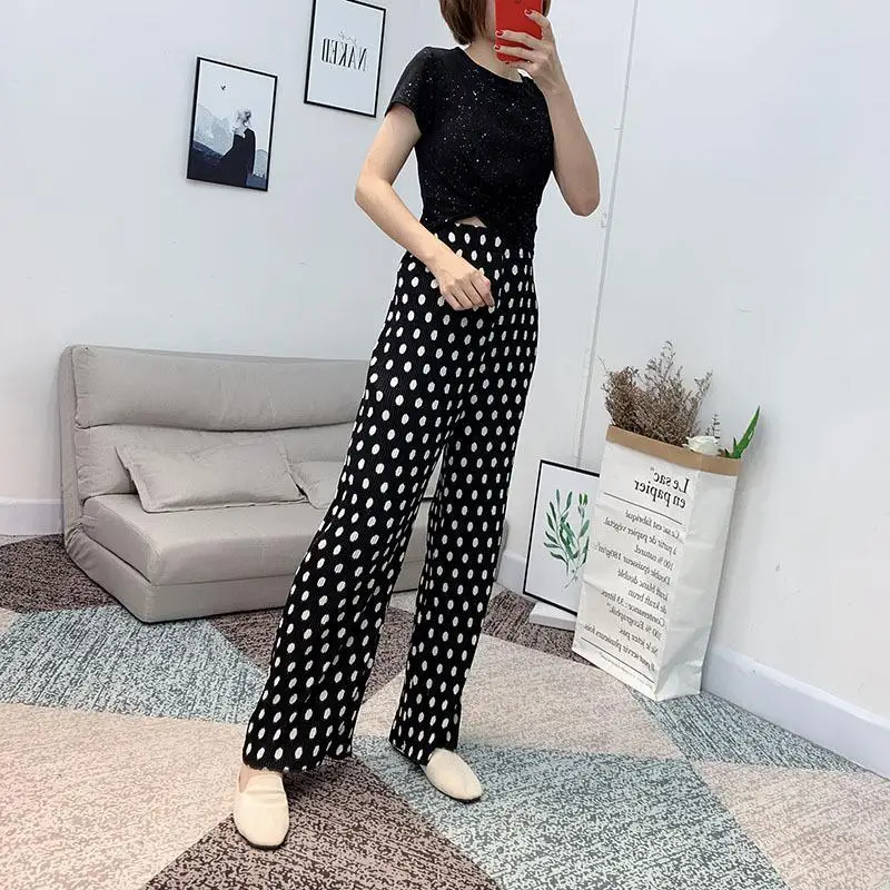 Zuolunouba Summer Women Drape Polka Dot Print Harajuku Pleated High Waist Elastic Cool Breathable Wide Leg Pants Trousers
Zuolunouba Summer Women Drape Polka Dot Print Harajuku Pleated High Waist Elastic Cool Breathable Wide Leg Pants Trousers
