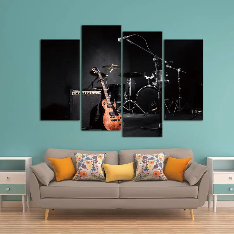 BANMU 4 Panel Wall Art Painting The Music Of The Band Guitar And Shelf Drum Picture On Canvas For Living Room Decor Or As A Gift
BANMU 4 Panel Wall Art Painting The Music Of The Band Guitar And Shelf Drum Picture On Canvas For Living Room Decor Or As A Gift