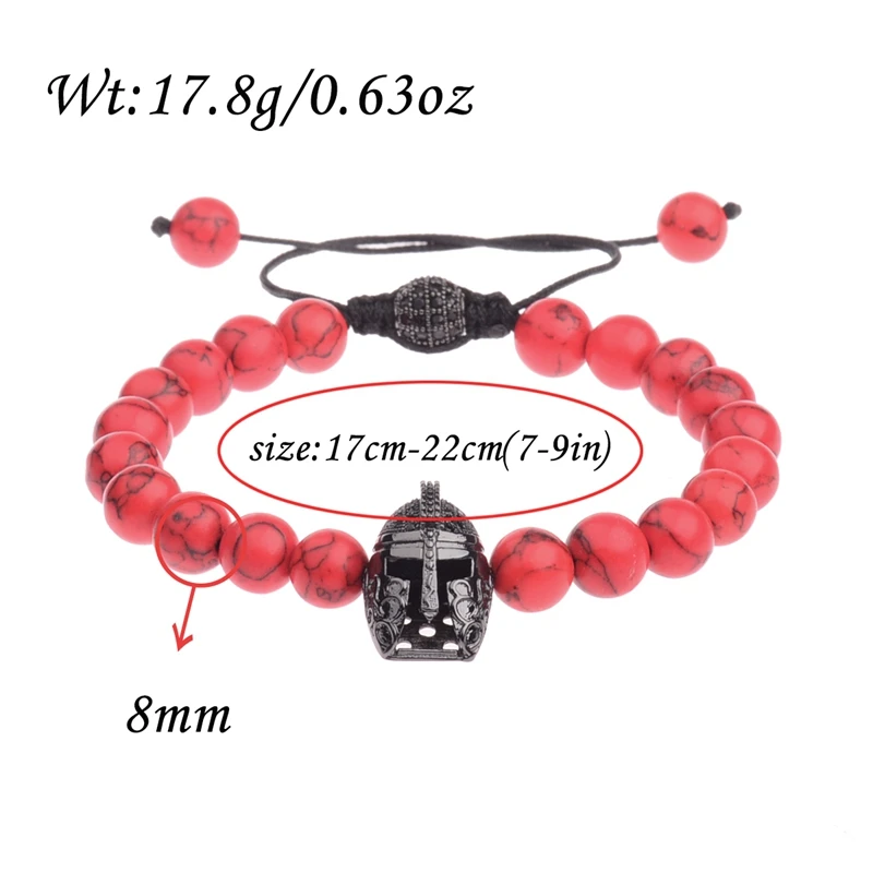 OIQUEI Black Cubic Zirconia Helmet&Balls Charms Bracelet Men Red Natural Stone Braided Macrame Jewelry pulsera hombre | Украшения и