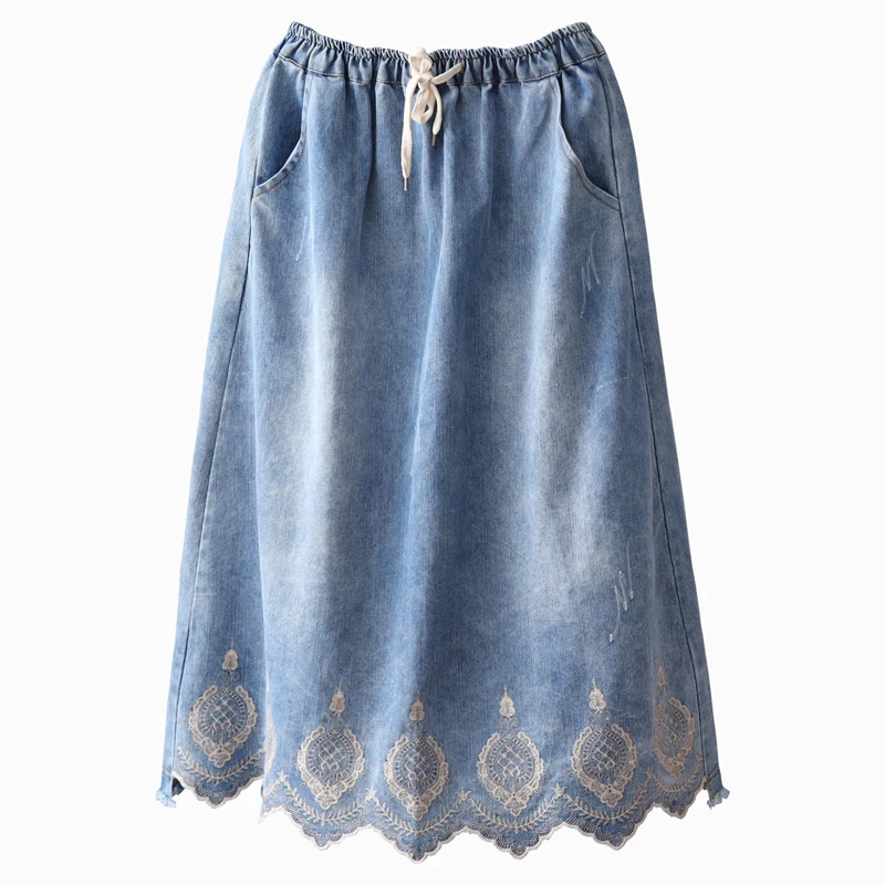 Plus Size A-line Cotton Denim Long Skirts Women Embroidery Vintage Female Art Loose Elastic High Waist Long Jeans Skirt
Plus Size A-line Cotton Denim Long Skirts Women Embroidery Vintage Female Art Loose Elastic High Waist Long Jeans Skirt