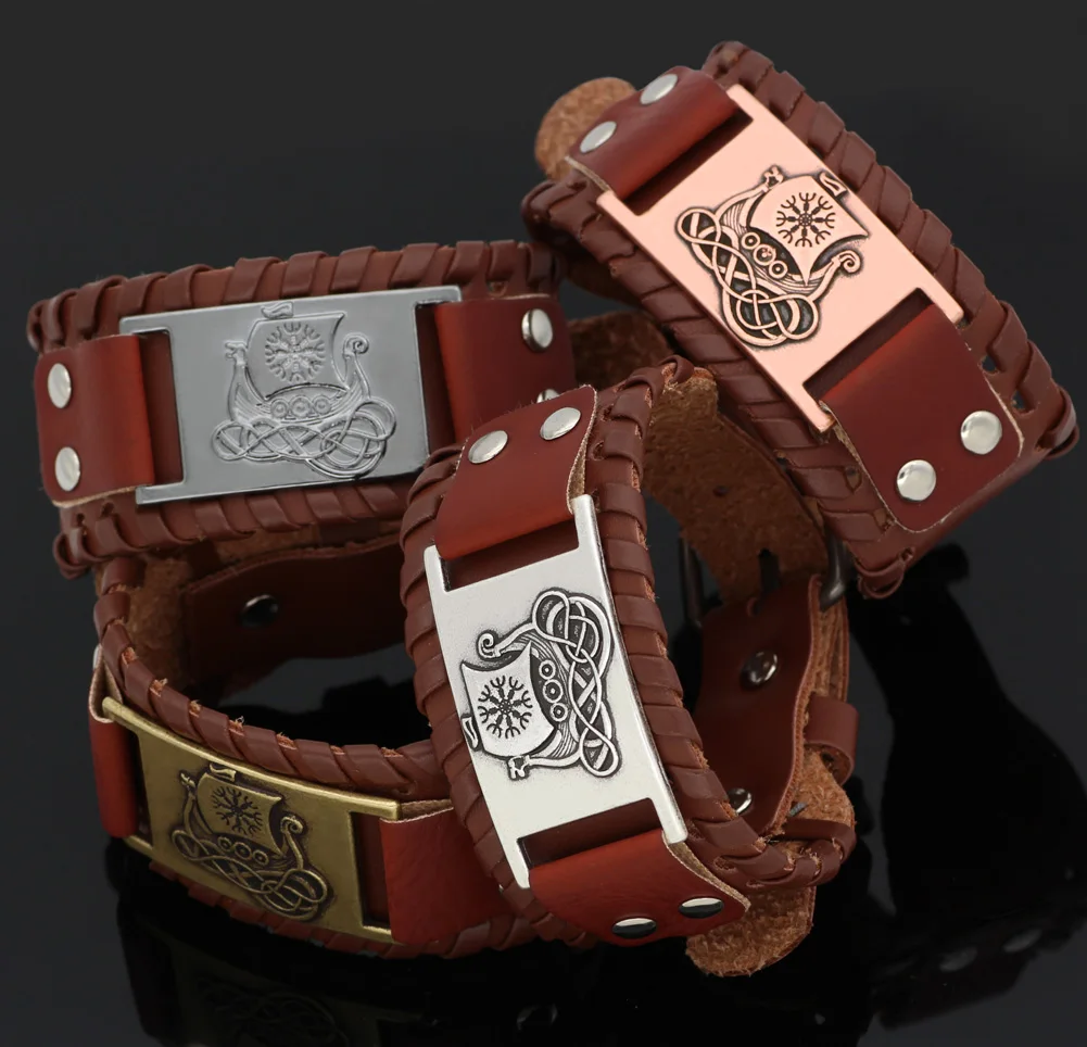 Скандинавский Викинг Dragon ship vegvisir оригинальная кожаная искусственная